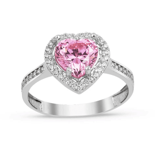 Pink Heart Solitaire Gold Ring